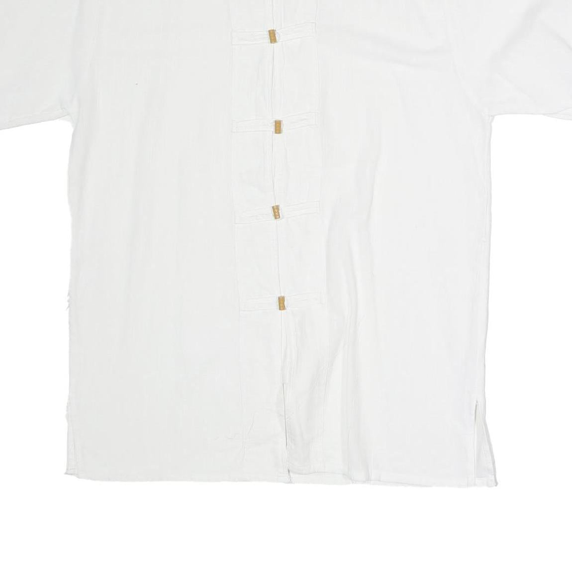 Womens White Cotton Blend Kimono Top Short Sleeve Stand-Up Neck Plain M Casual