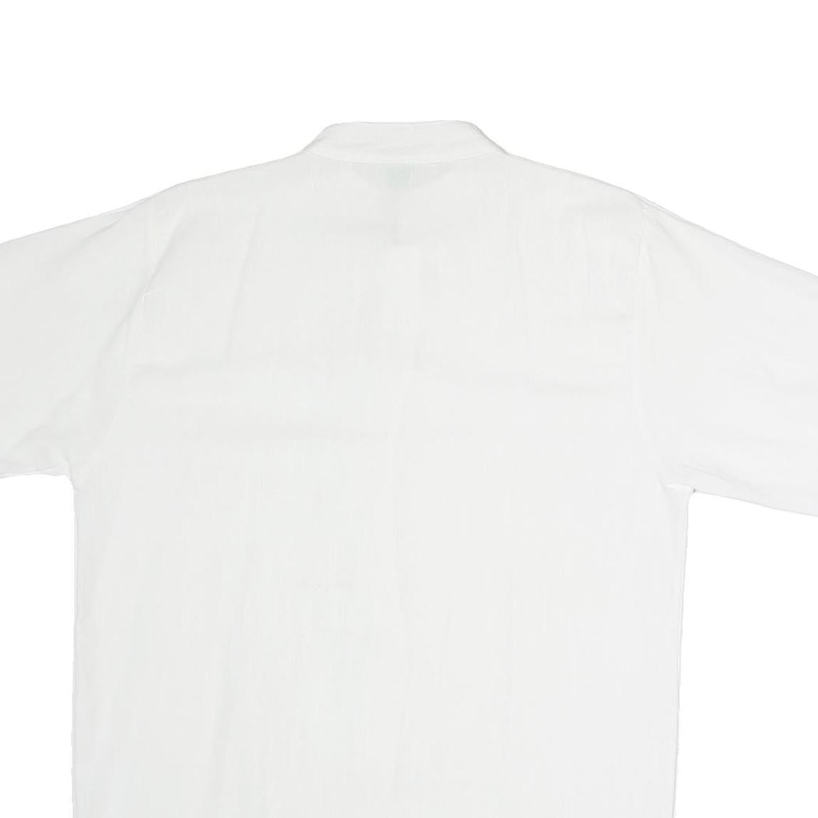 Womens White Cotton Blend Kimono Top Short Sleeve Stand-Up Neck Plain M Casual