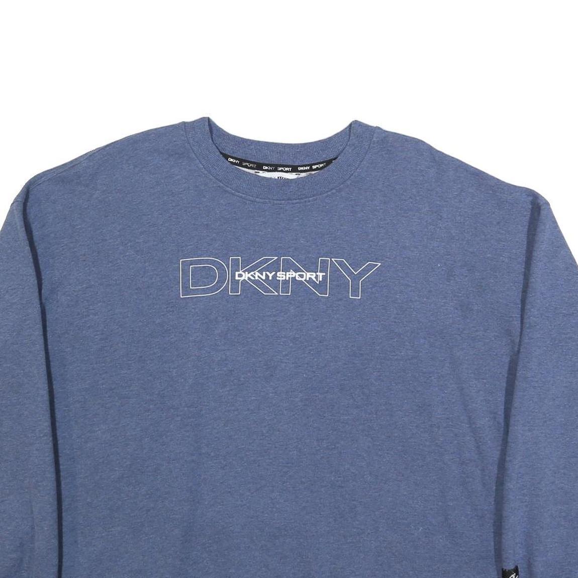 DKNY Womens Blue Cotton Blend Crew Neck XL Sweatshirt Pullover Logo