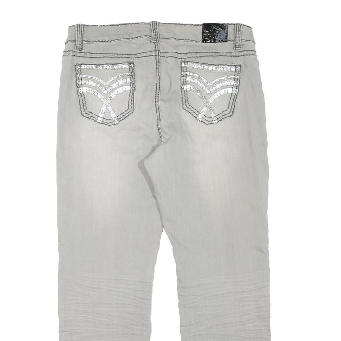 SUKO JEANS Womens Regular Fit Cotton Blend Light Grey Zip W34 L27 Embellished