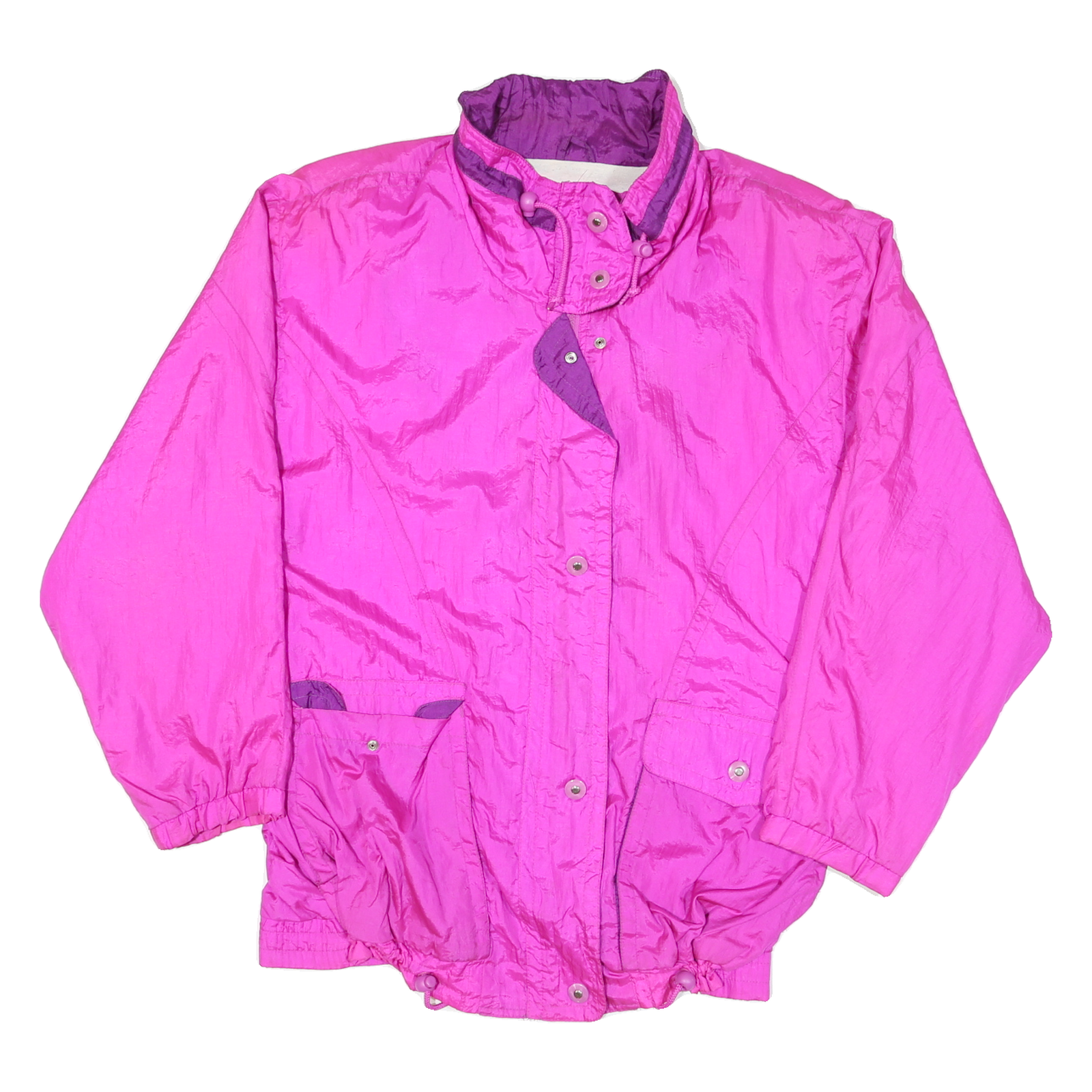PACIFIC Womens Pink & Purple Oversized Nylon Jacket L Zip Plain Lightweight