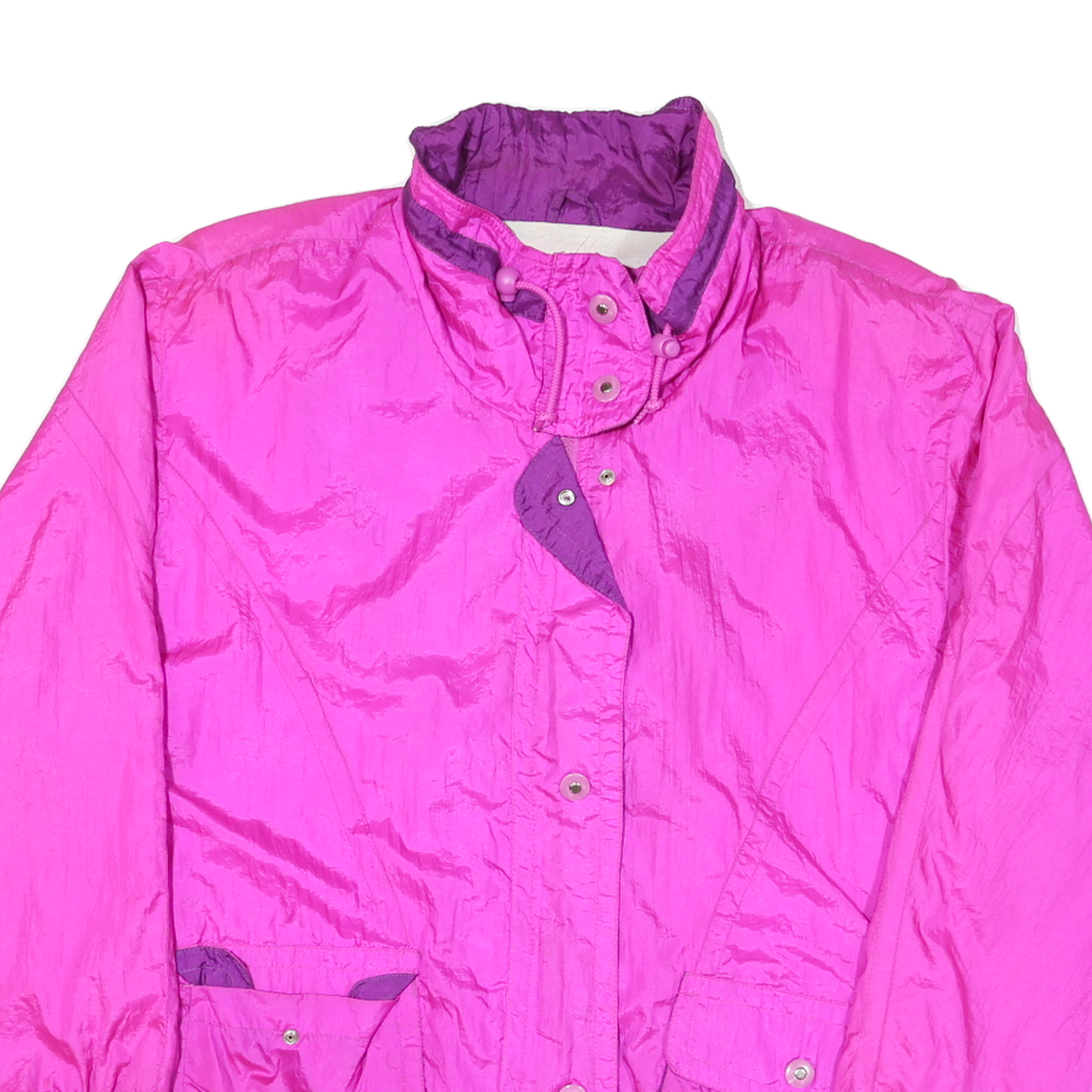 PACIFIC Womens Pink & Purple Oversized Nylon Jacket L Zip Plain Lightweight