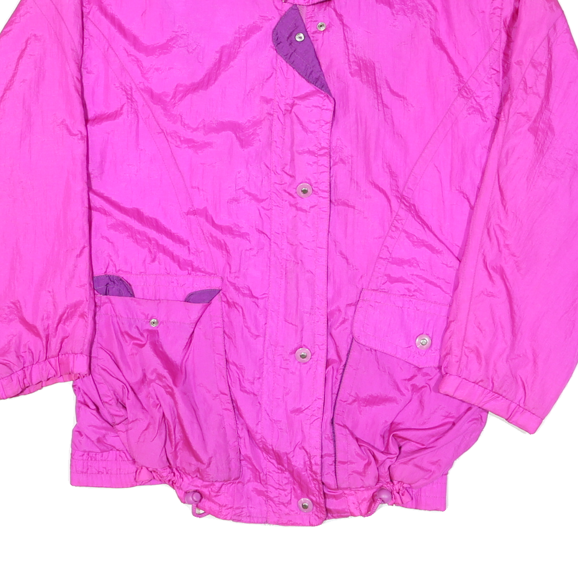 PACIFIC Womens Pink & Purple Oversized Nylon Jacket L Zip Plain Lightweight