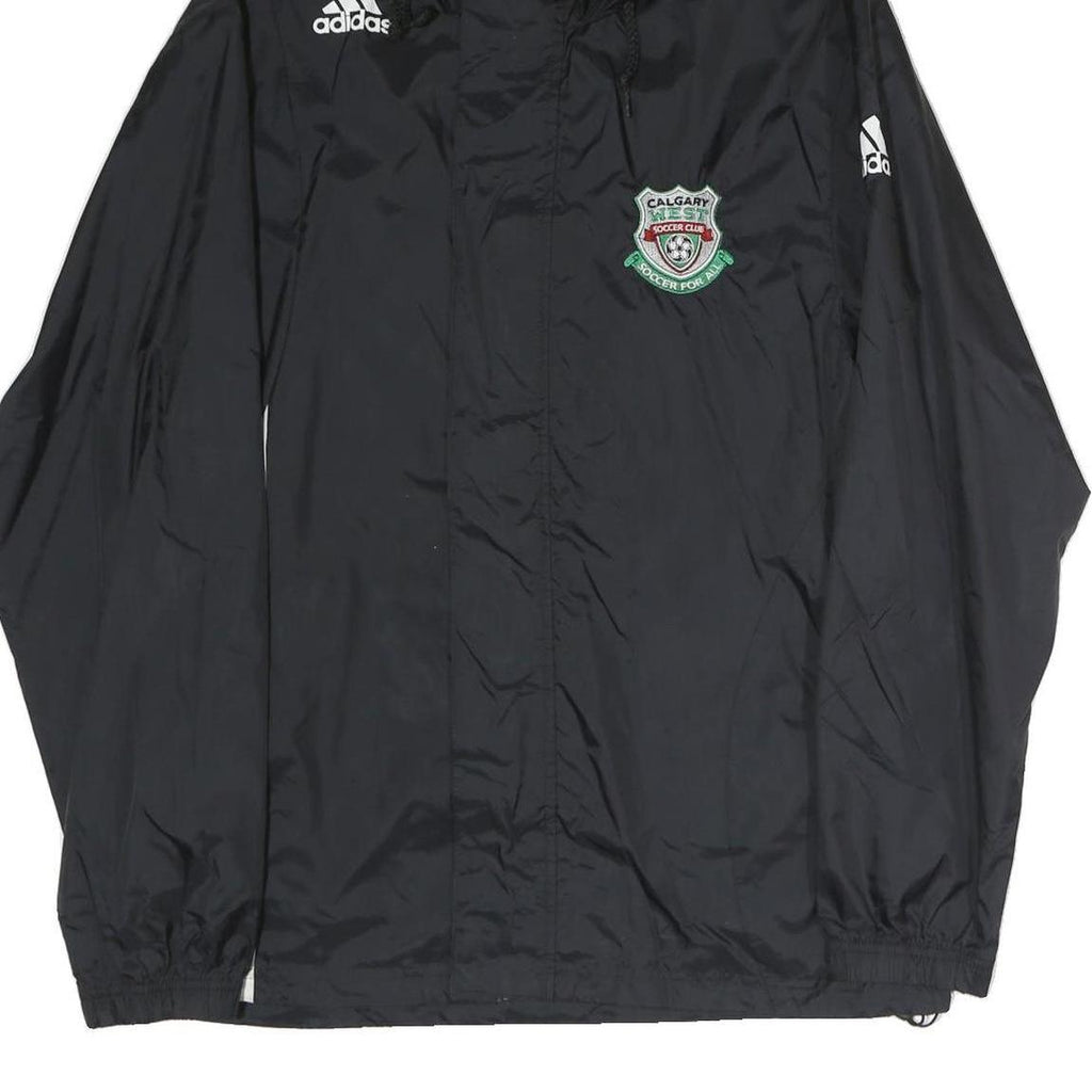 ADIDAS Mens Black Soccer Club Hooded Zip Jacket M Polyester Plain Sportswear