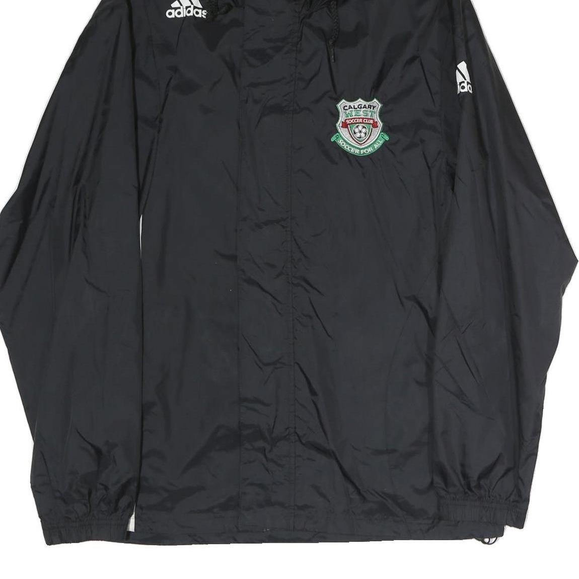 ADIDAS Mens Black Soccer Club Hooded Zip Jacket M Polyester Plain Sportswear