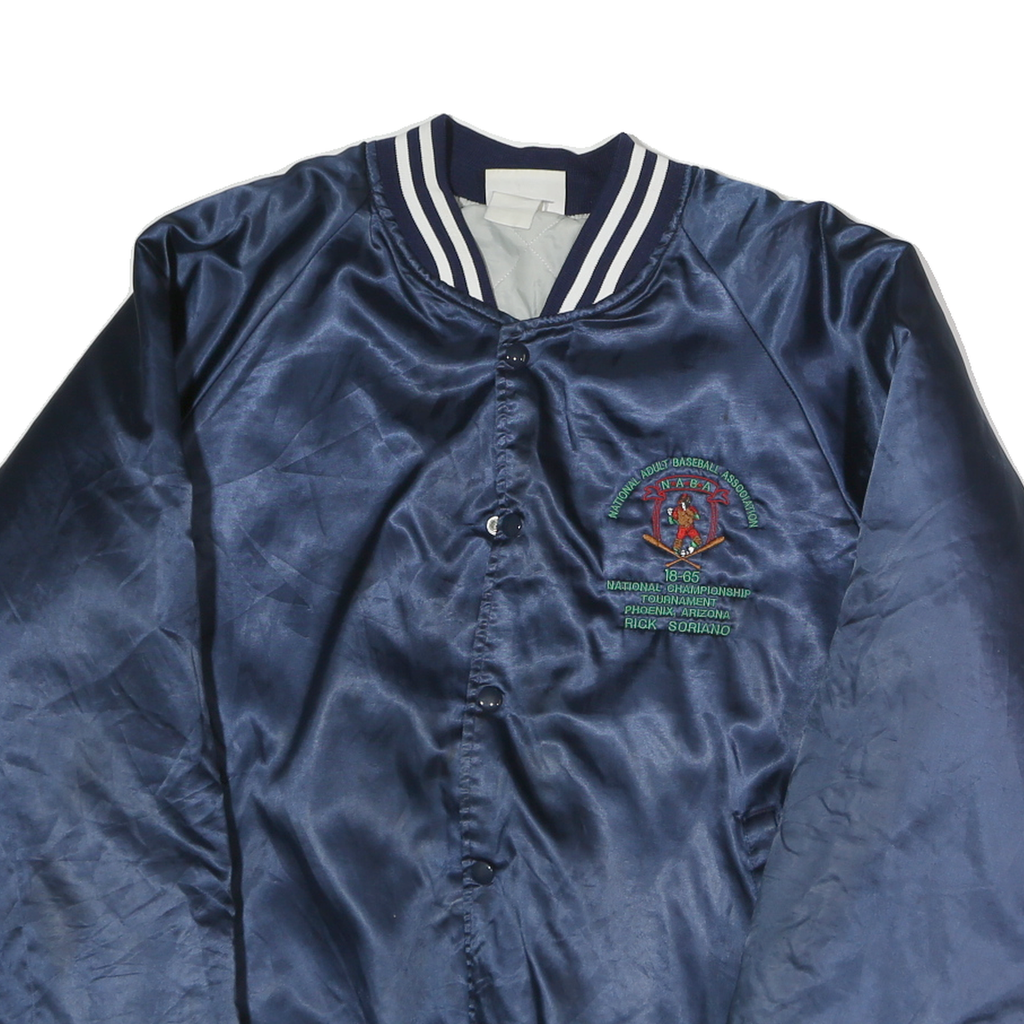 HARTWELL SPORTS Mens Navy Blue Baseball Association Button Jacket L Nylon Satin