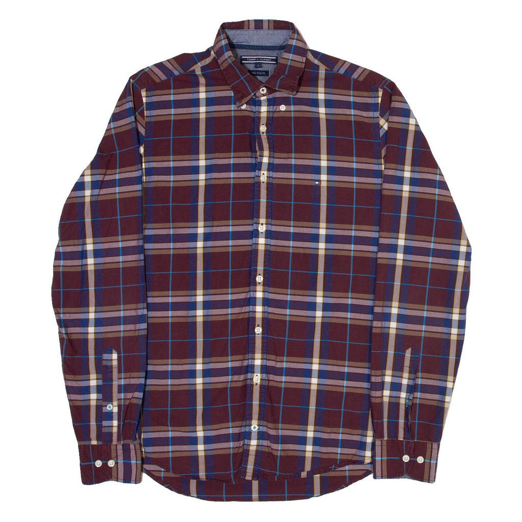TOMMY HILFIGER Mens Shirt Brown Check Long Sleeve S