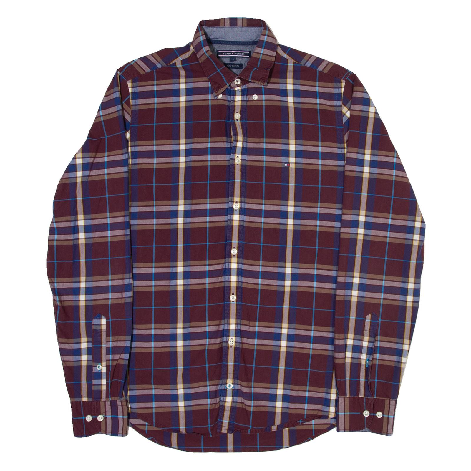 TOMMY HILFIGER Mens Shirt Brown Check Long Sleeve S