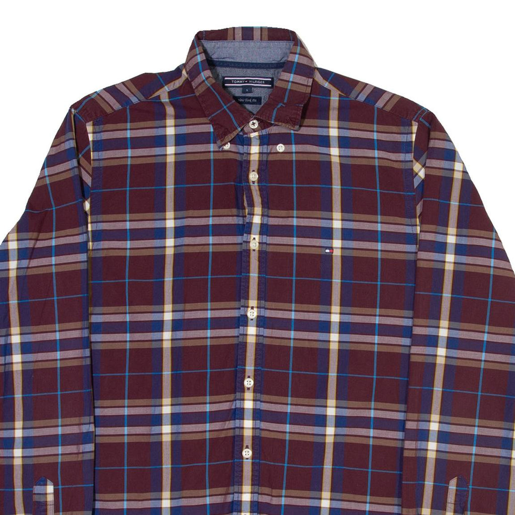 TOMMY HILFIGER Mens Shirt Brown Check Long Sleeve S
