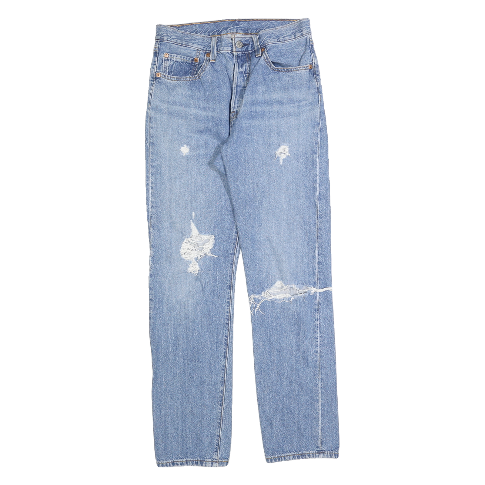 LEVI'S 501 Womens Jeans Blue Regular Straight Denim Medium W26 L30 Distressed