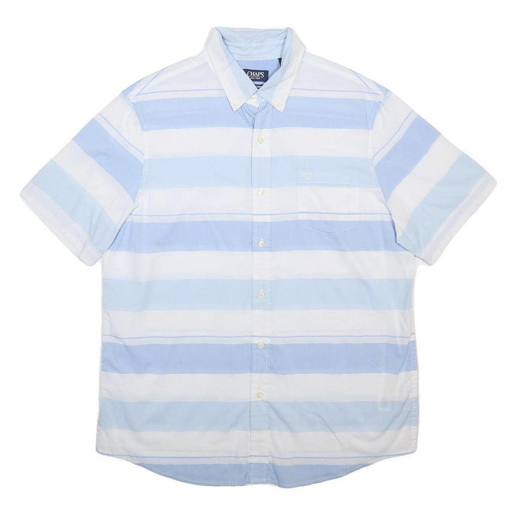 CHAPS Mens Blue & White Striped Button Down Shirt L Cotton Blend Summer