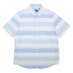 CHAPS Mens Blue & White Striped Button Down Shirt L Cotton Blend Summer