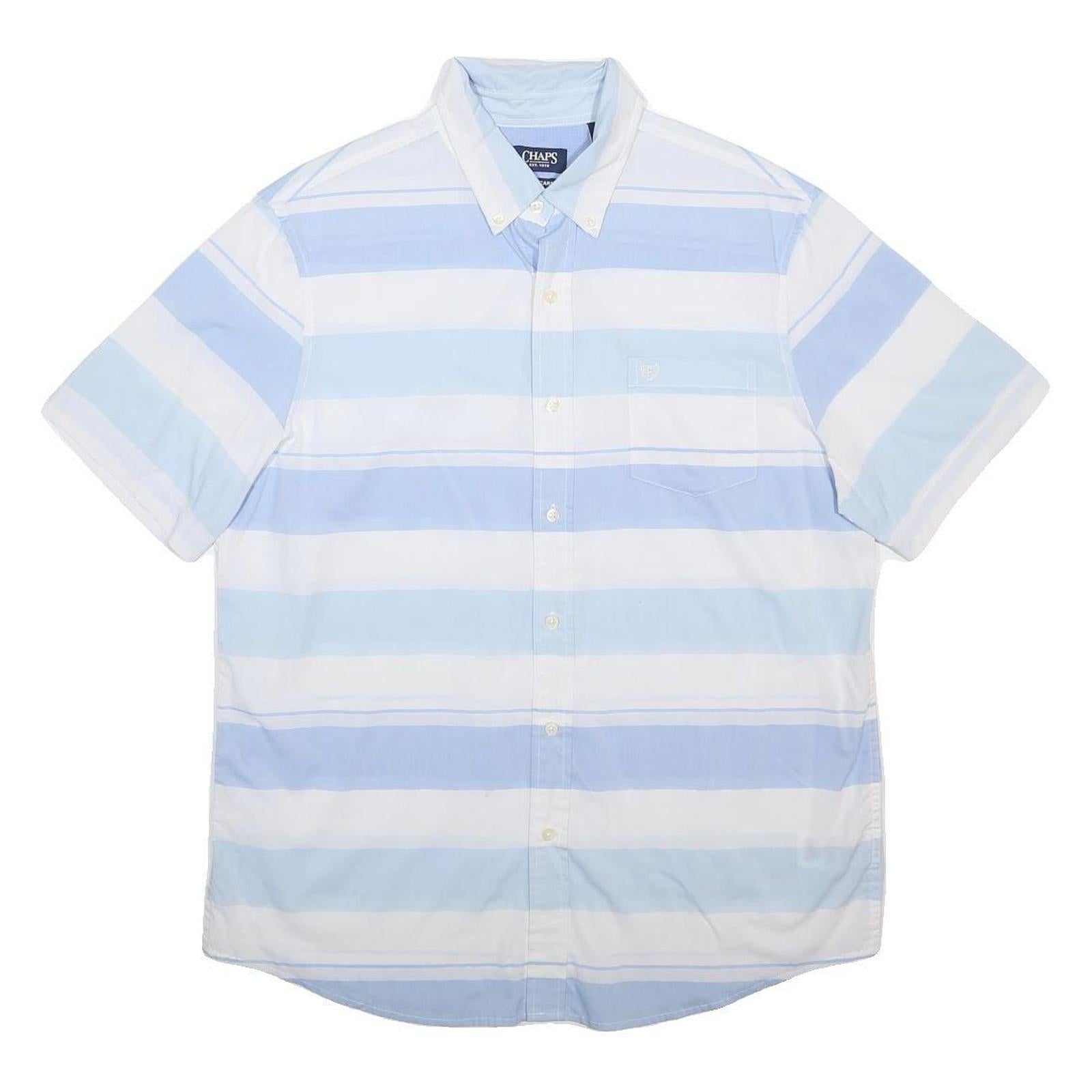 CHAPS Mens Blue & White Striped Button Down Shirt L Cotton Blend Summer