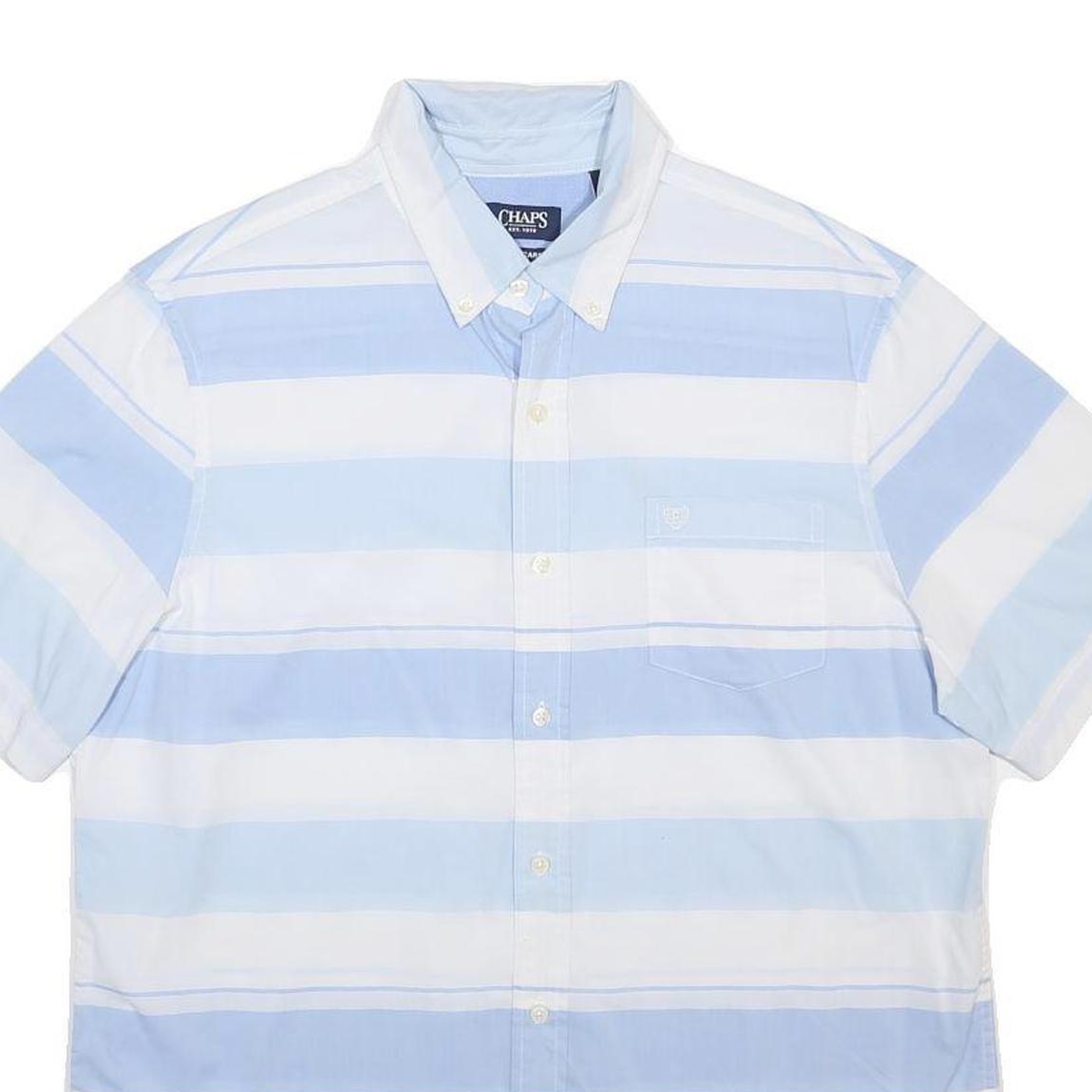CHAPS Mens Blue & White Striped Button Down Shirt L Cotton Blend Summer