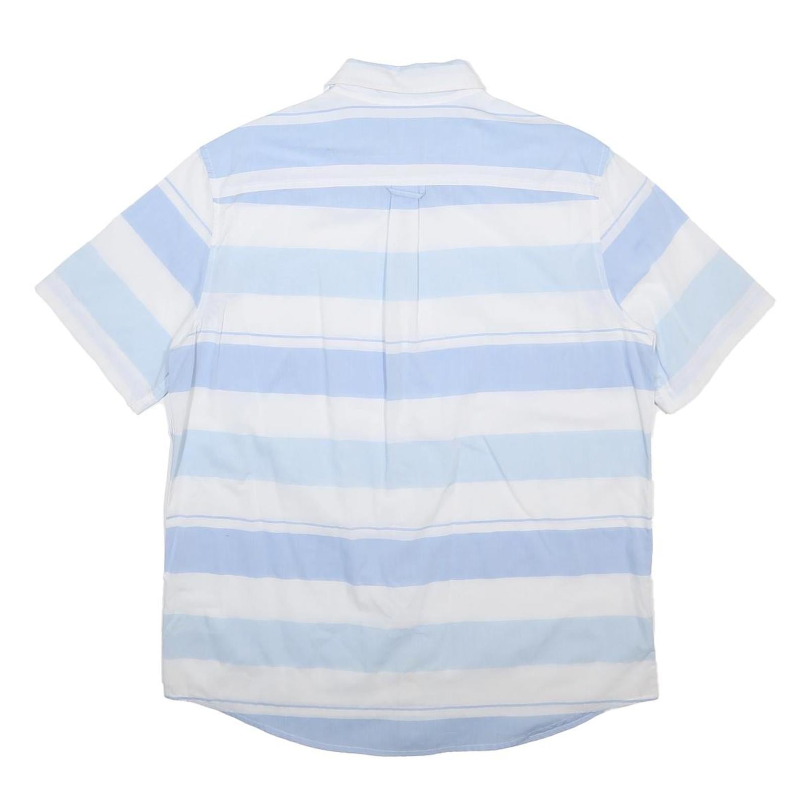 CHAPS Mens Blue & White Striped Button Down Shirt L Cotton Blend Summer