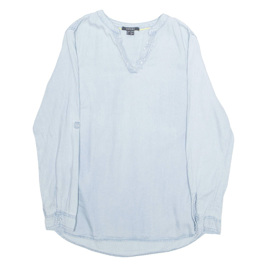 ESMARA Womens Blouse Blue V-Neck Long Sleeve M