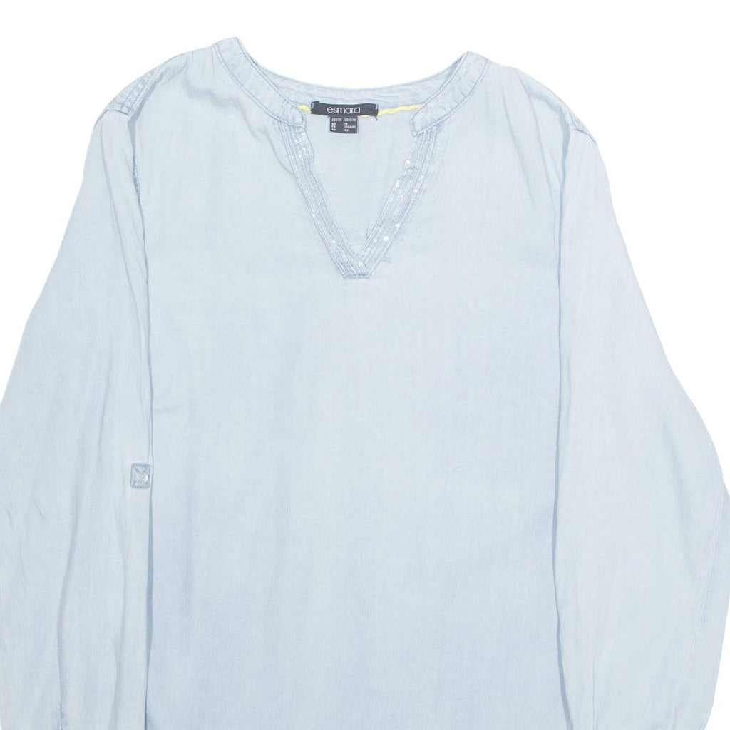 ESMARA Womens Blouse Blue V-Neck Long Sleeve M