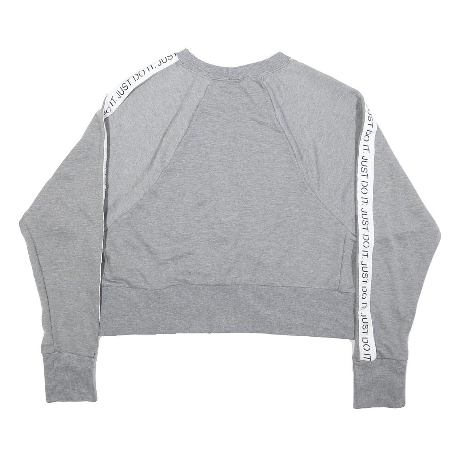 NIKE Womens Grey Crew Neck S Sweatshirt Cotton Blend Just Do It Tape