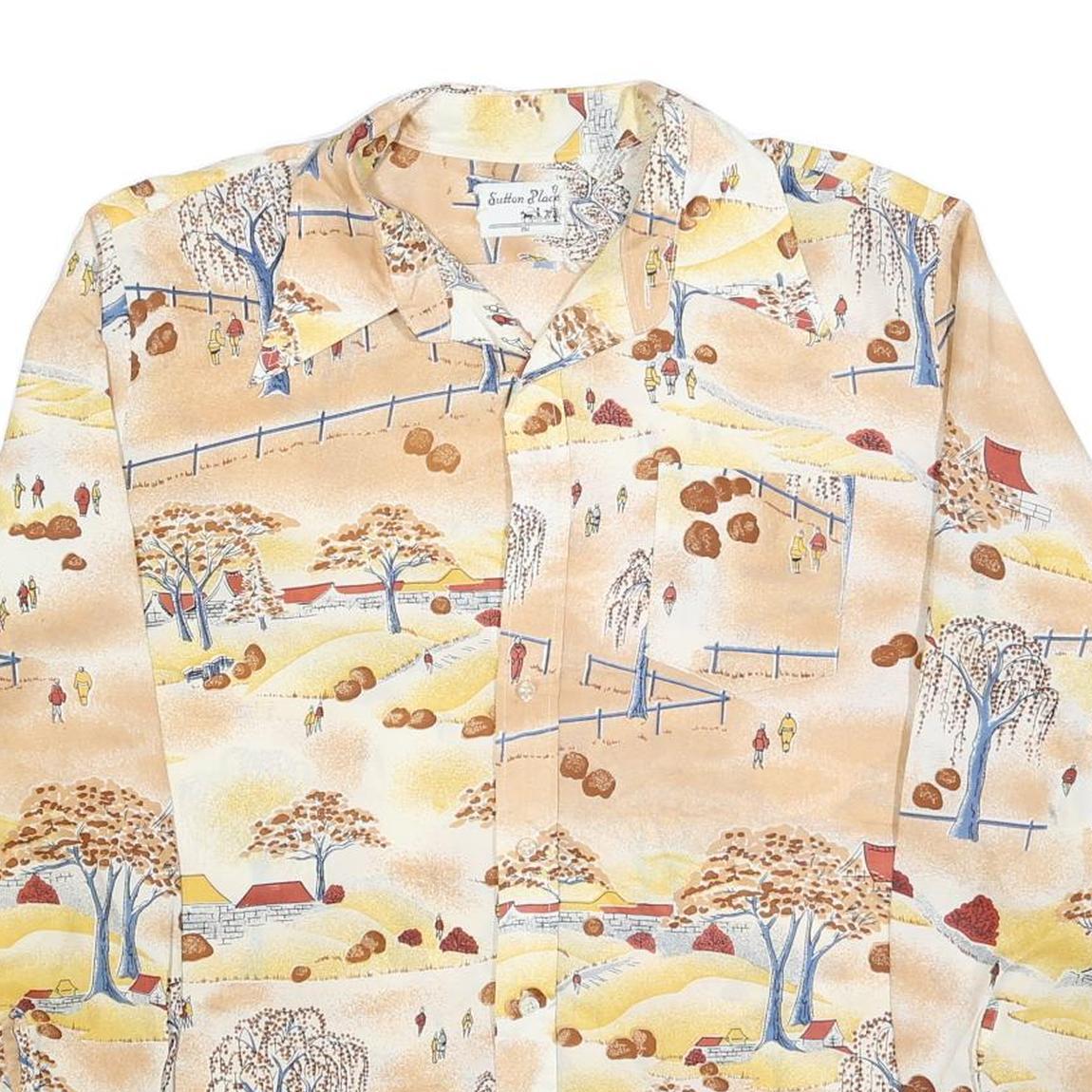 SUTTON PLACE Mens Beige Printed Shirt XL Scenic Pattern Casual Wear