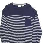 TIMBERLAND Womens Blue & Grey Striped Pattern Linen Blend Jumper Crew Neck Basic