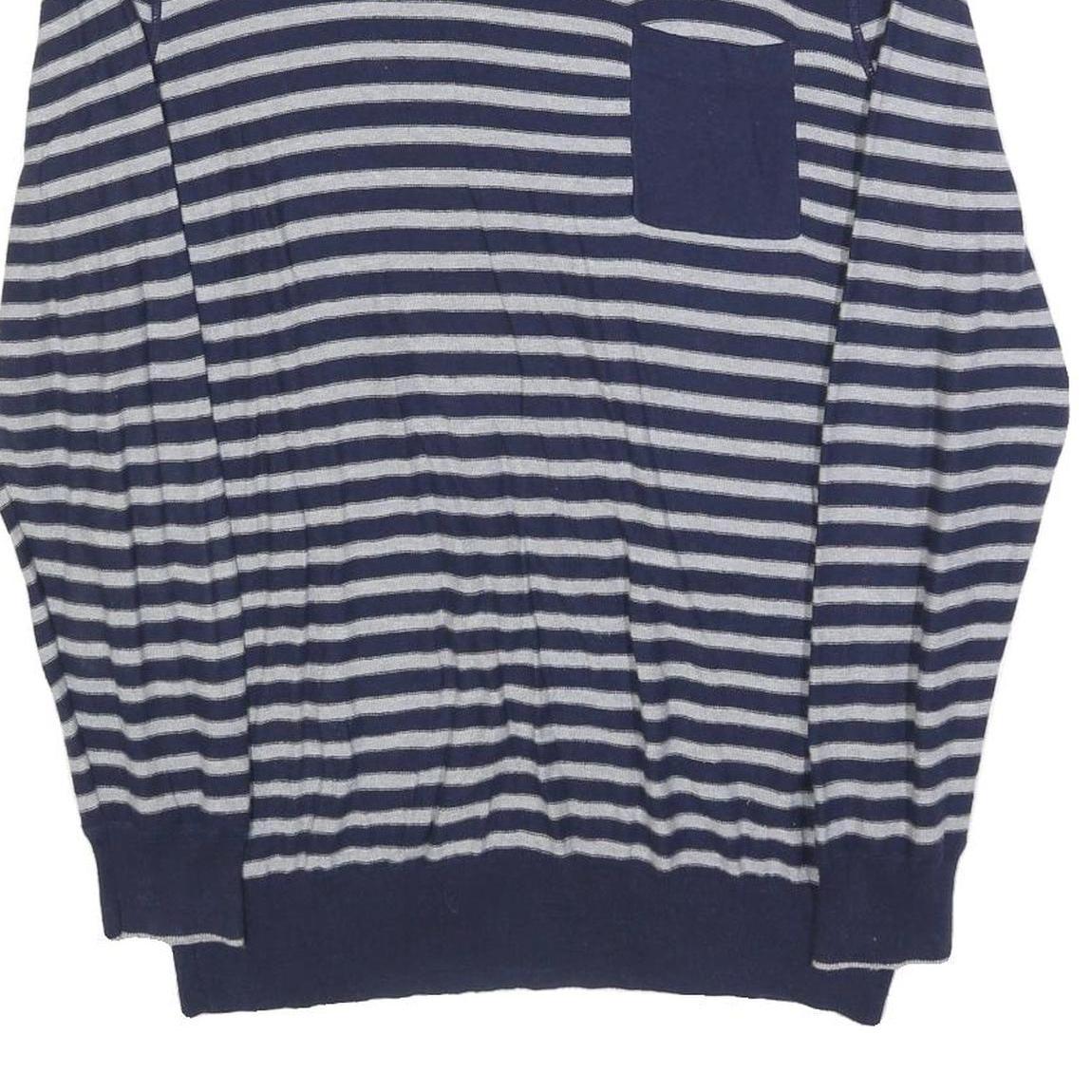 TIMBERLAND Womens Blue & Grey Striped Pattern Linen Blend Jumper Crew Neck Basic
