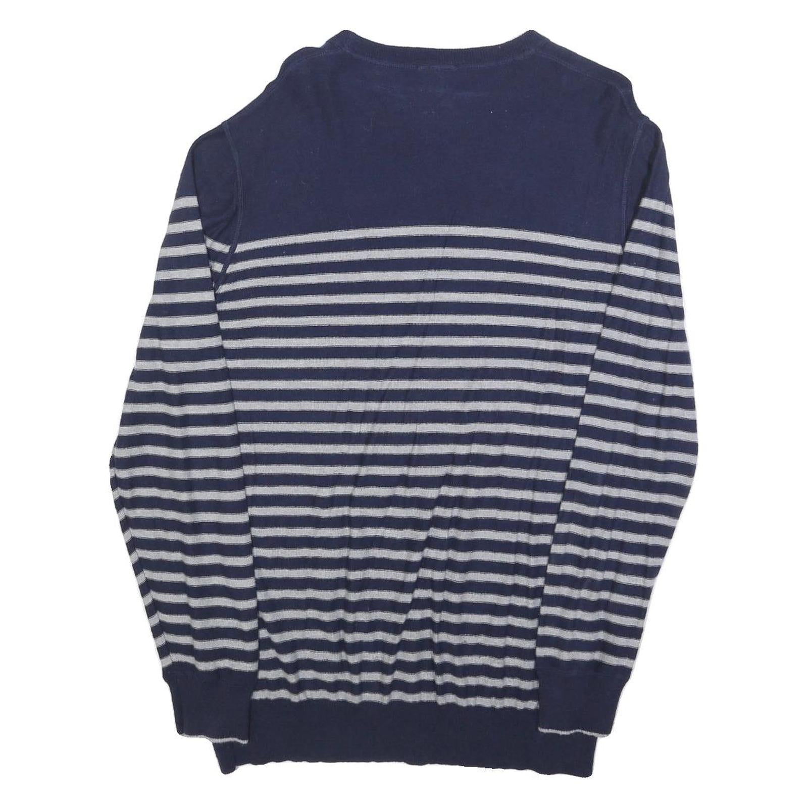 TIMBERLAND Womens Blue & Grey Striped Pattern Linen Blend Jumper Crew Neck Basic