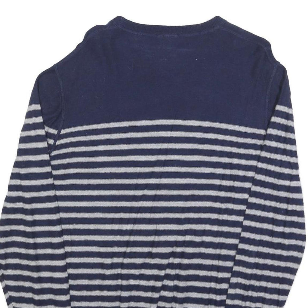 TIMBERLAND Womens Blue & Grey Striped Pattern Linen Blend Jumper Crew Neck Basic