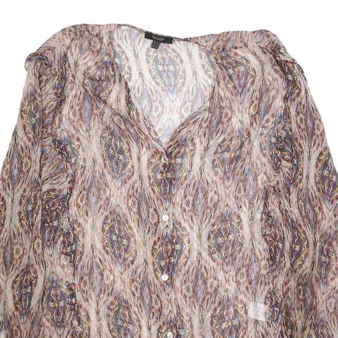 MASSIMO DUTTI Womens Printed Blouse Long Sleeve V-Neck L Lightweight