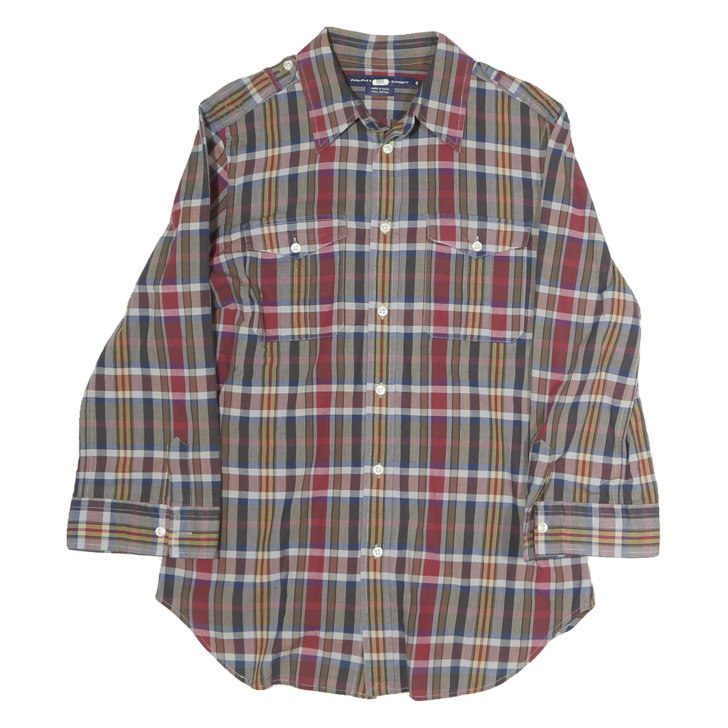 POLO SPORT RALPH LAUREN Mens Red Brown Check Shirt S Cotton Button Front Casual