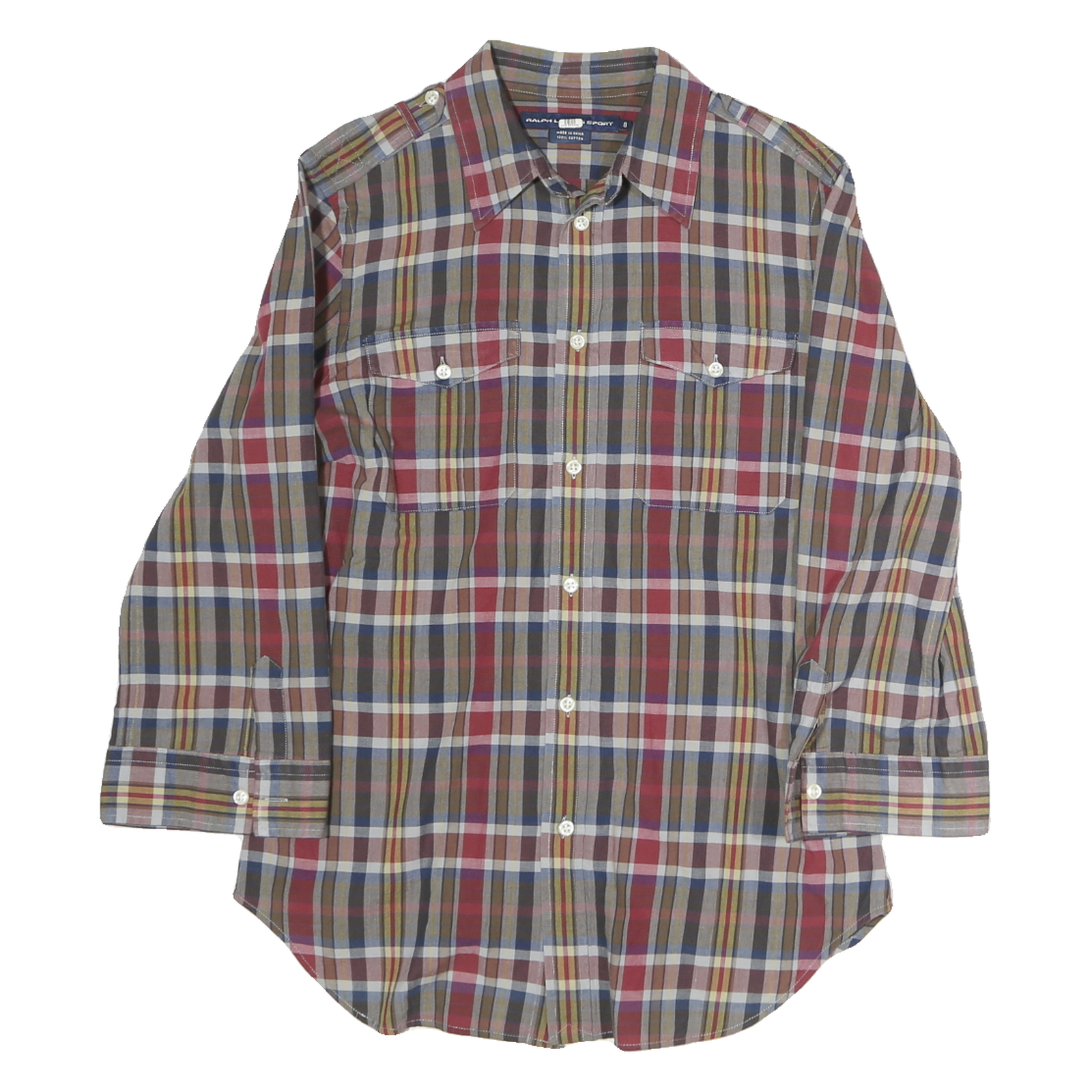 POLO SPORT RALPH LAUREN Mens Red Brown Check Shirt S Cotton Button Front Casual
