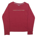 TOMMY HILFIGER Womens Red Long Sleeve Crew Neck T-Shirt XS Cotton Blend Logo