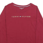 TOMMY HILFIGER Womens Red Long Sleeve Crew Neck T-Shirt XS Cotton Blend Logo