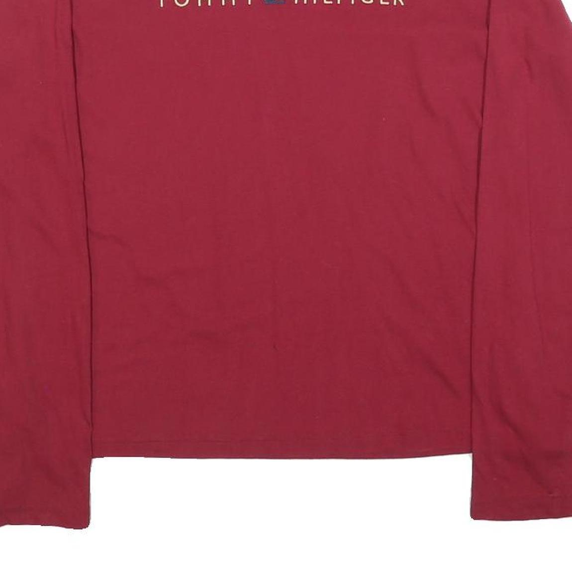 TOMMY HILFIGER Womens Red Long Sleeve Crew Neck T-Shirt XS Cotton Blend Logo