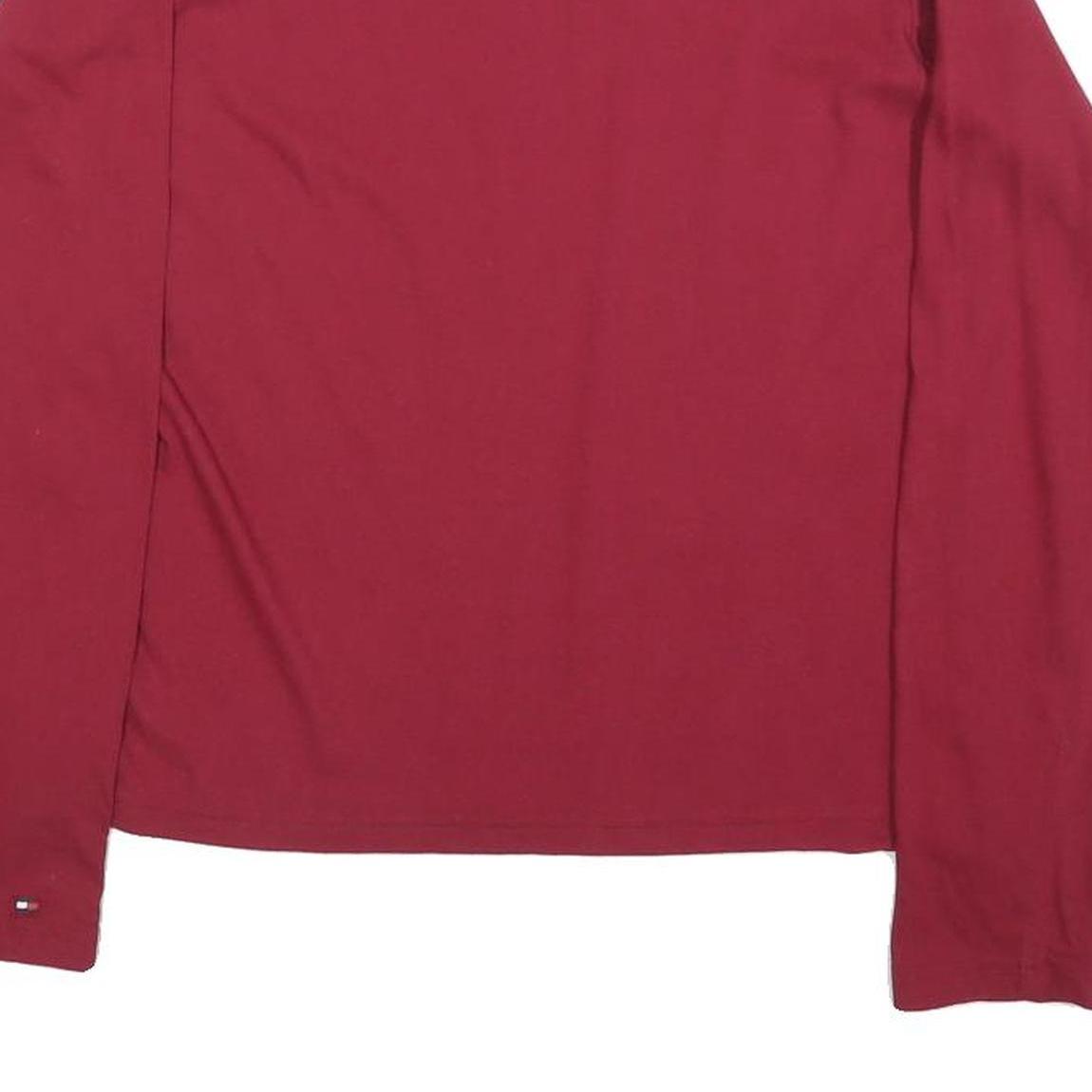 TOMMY HILFIGER Womens Red Long Sleeve Crew Neck T-Shirt XS Cotton Blend Logo