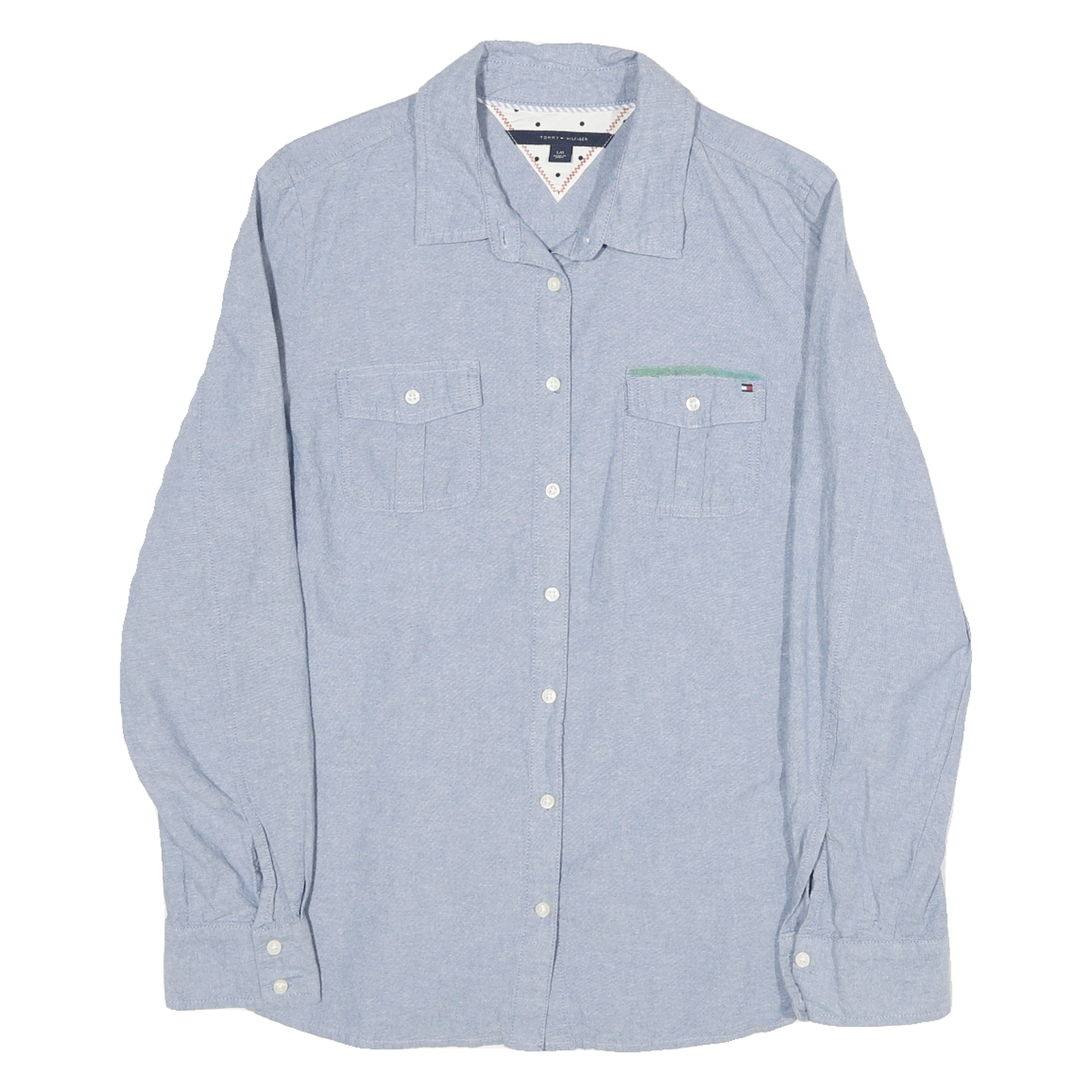 TOMMY HILFIGER Womens Blue Shirt L Cotton Blend Casual Button-Up Double Pocket
