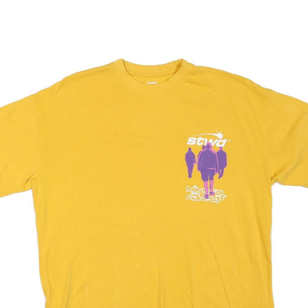 STWD Mens Yellow Graphic T-Shirt M Short Sleeve Crew Neck Casual Cotton Blend