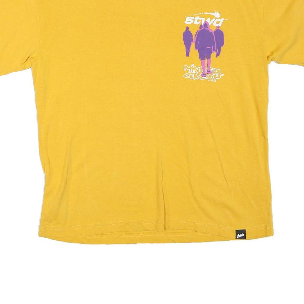 STWD Mens Yellow Graphic T-Shirt M Short Sleeve Crew Neck Casual Cotton Blend