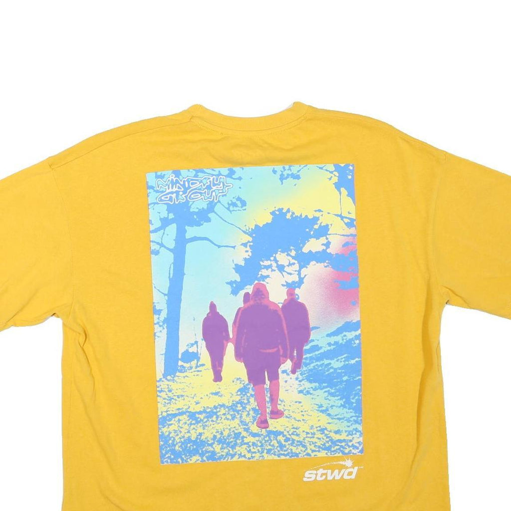 STWD Mens Yellow Graphic T-Shirt M Short Sleeve Crew Neck Casual Cotton Blend