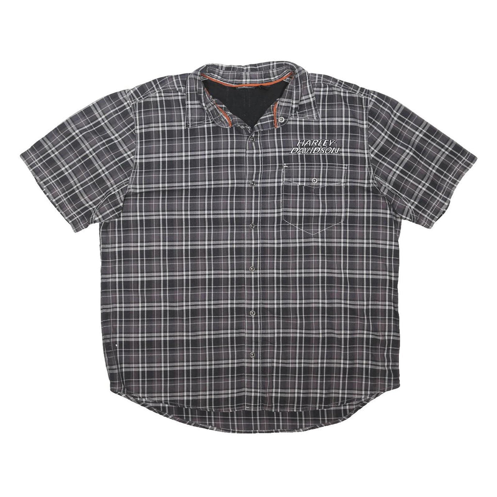 HARLEY DAVIDSON Mens Black & Grey Check Shirt 2XL Cotton Blend Casual Casual