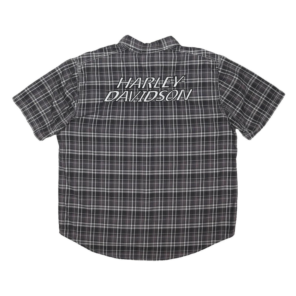 HARLEY DAVIDSON Mens Black & Grey Check Shirt 2XL Cotton Blend Casual Casual
