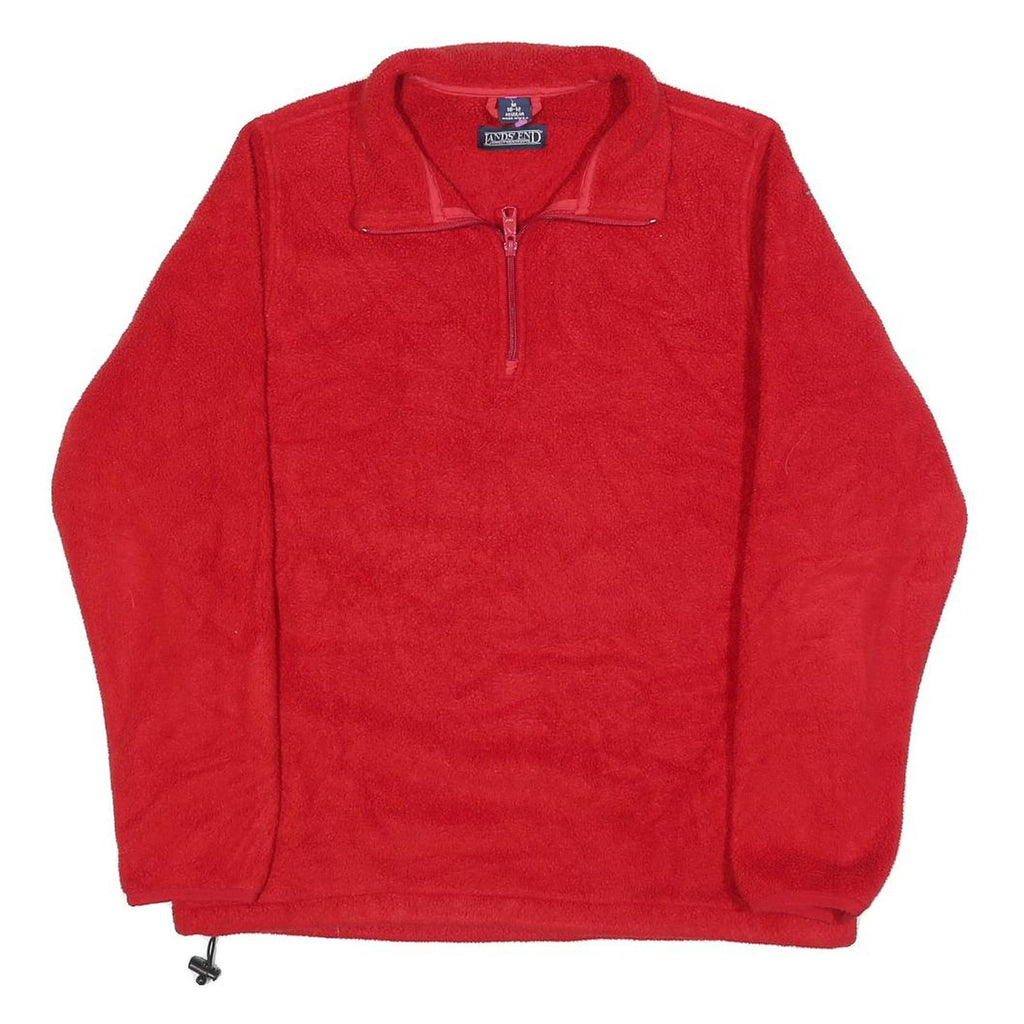 LANDS END Womens Red Polyester Plain Pullover Jumper Crew Neck M Winter Layer