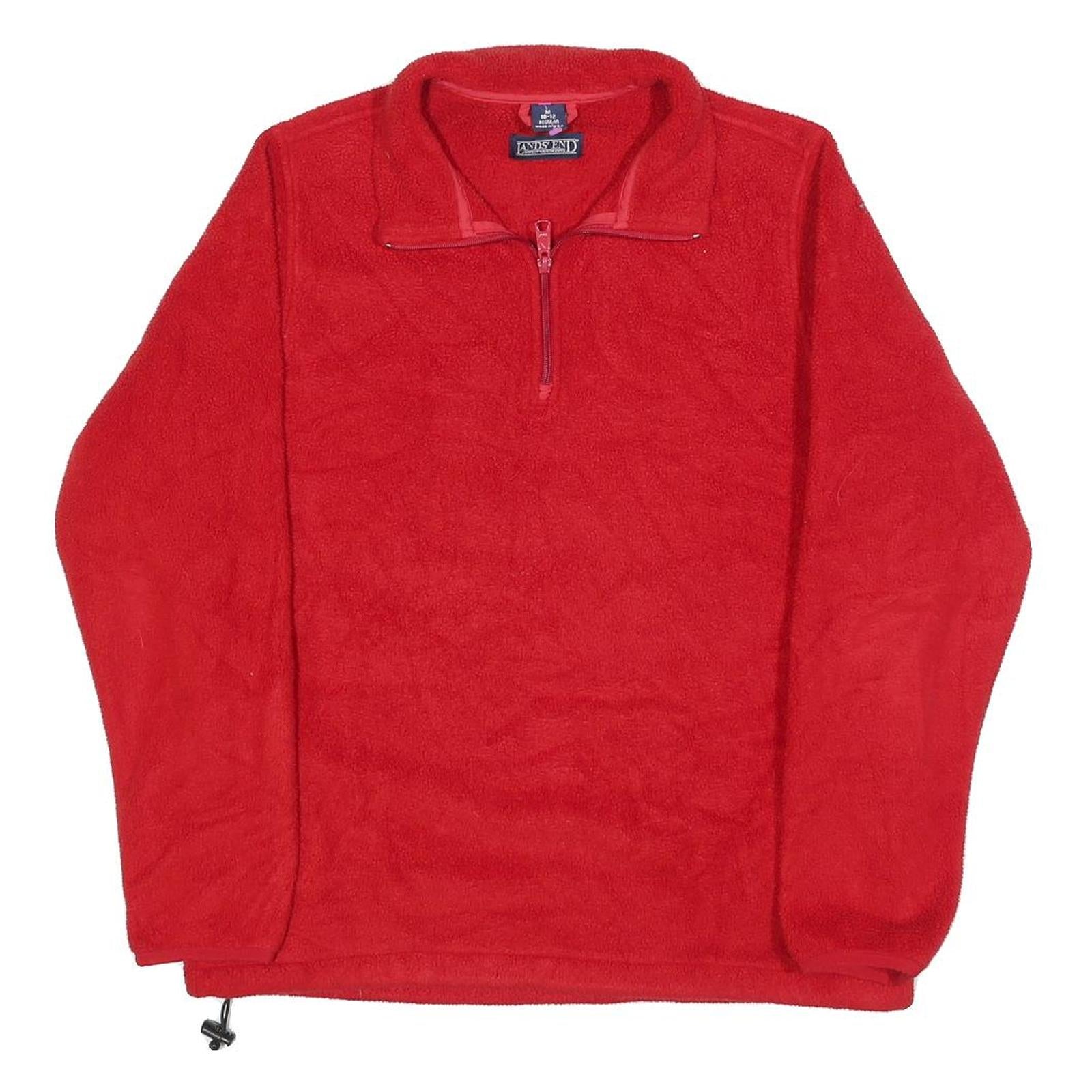 LANDS END Womens Red Polyester Plain Pullover Jumper Crew Neck M Winter Layer