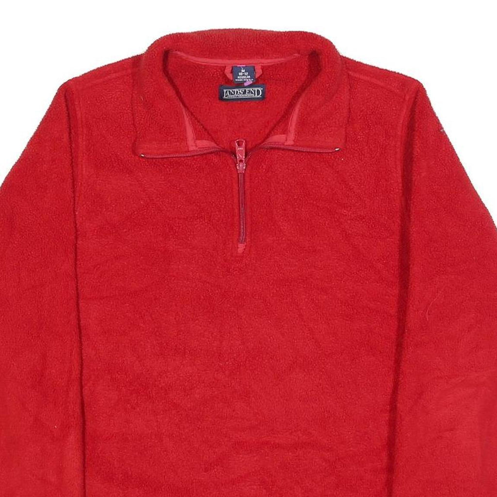 LANDS END Womens Red Polyester Plain Pullover Jumper Crew Neck M Winter Layer