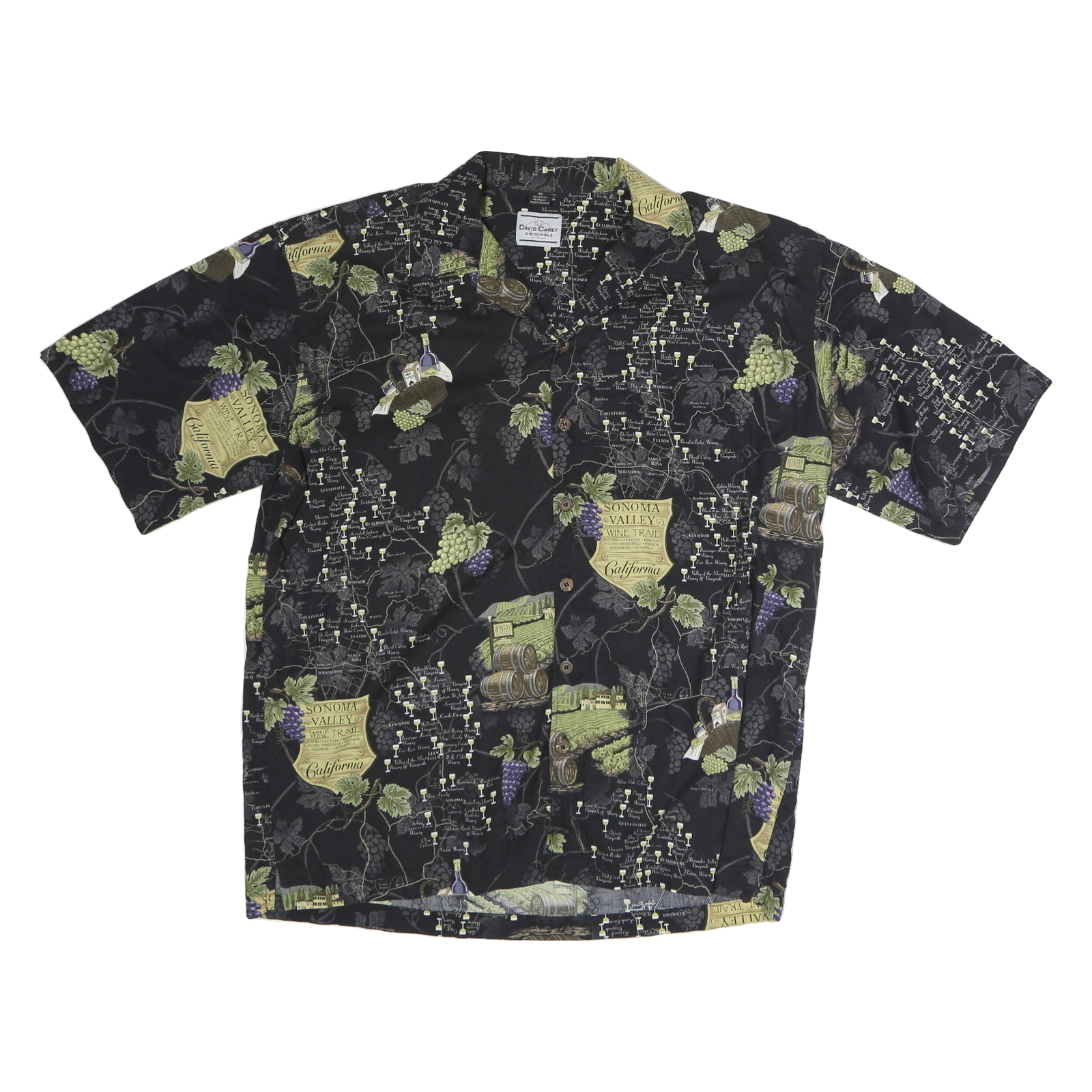 DAVID CAREY Mens Black Sonoma Valley Wine Trail Cotton Shirt 2XL