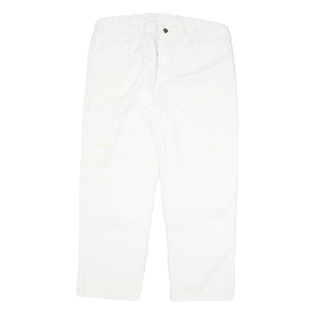 DICKIES Mens Cotton Blend White Regular Straight Trousers W37 L29 Workwear Zip