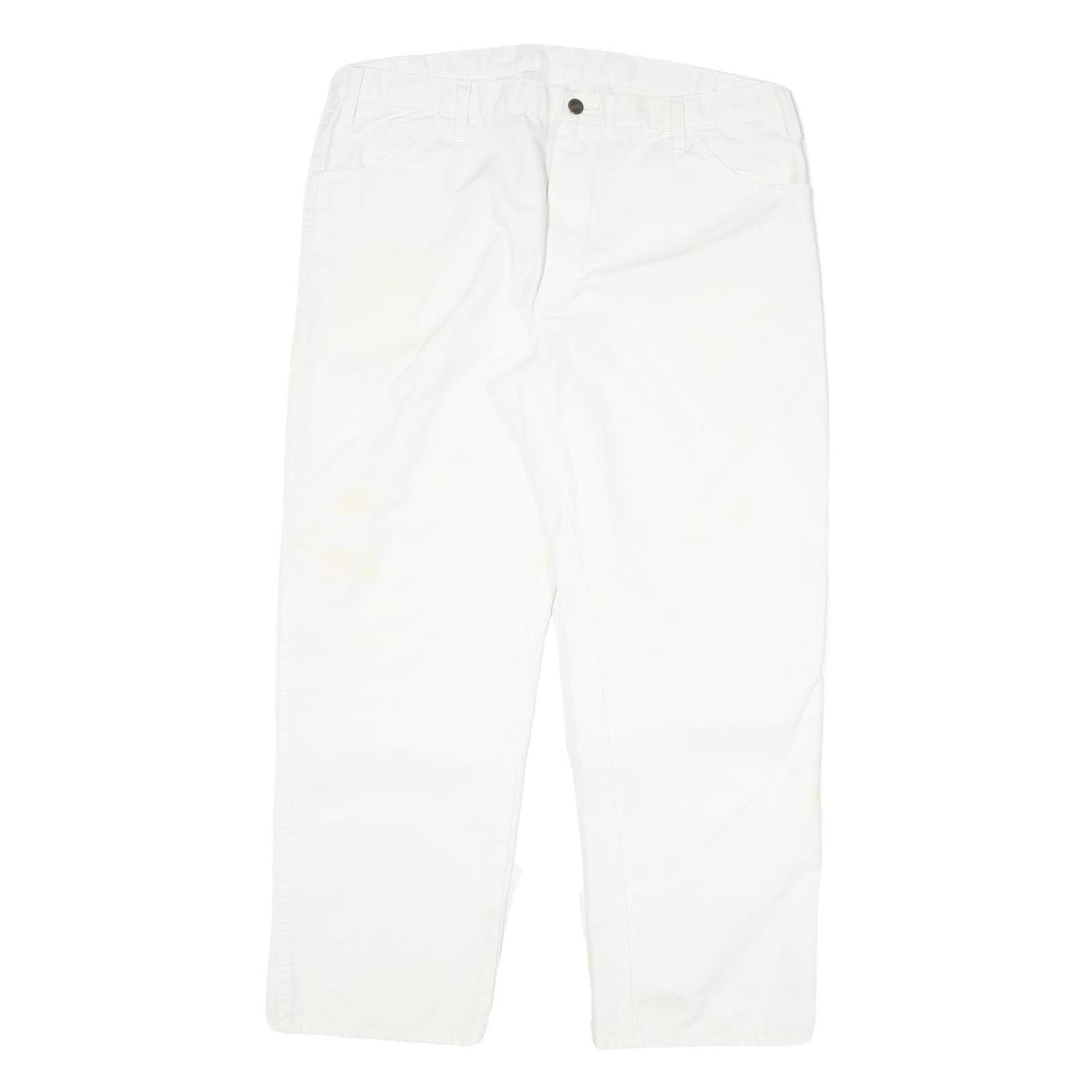 DICKIES Mens Cotton Blend White Regular Straight Trousers W37 L29 Workwear Zip