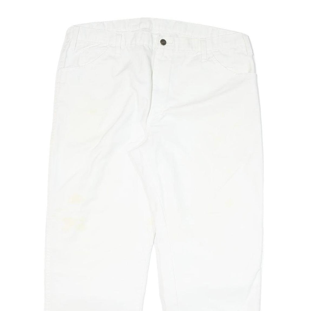 DICKIES Mens Cotton Blend White Regular Straight Trousers W37 L29 Workwear Zip