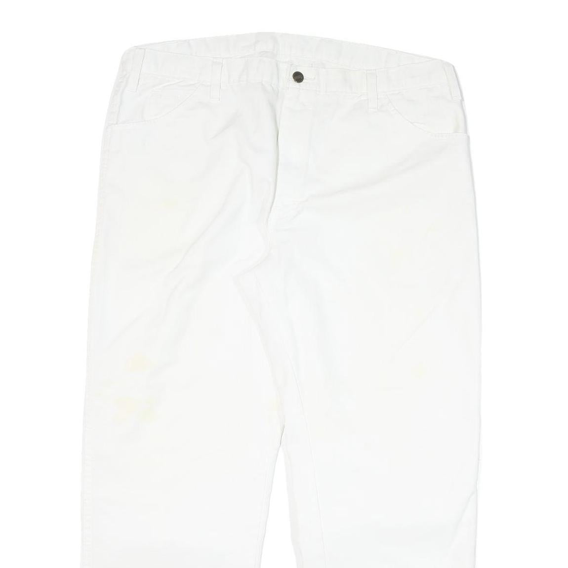 DICKIES Mens Cotton Blend White Regular Straight Trousers W37 L29 Workwear Zip