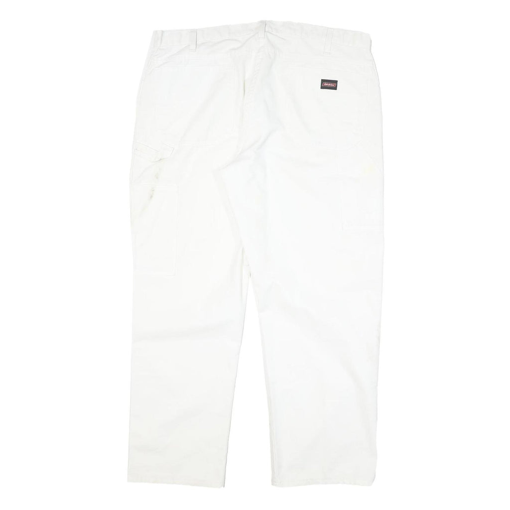 DICKIES Mens Cotton Blend White Regular Straight Trousers W37 L29 Workwear Zip