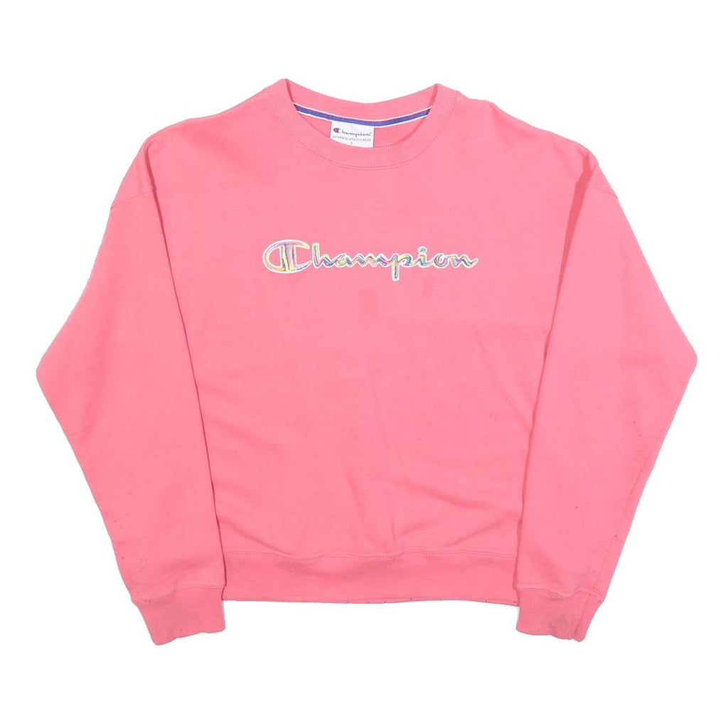 CHAMPION Womens Pink Sweatshirt Crew Neck S Cotton Blend Logo Casual Pullover